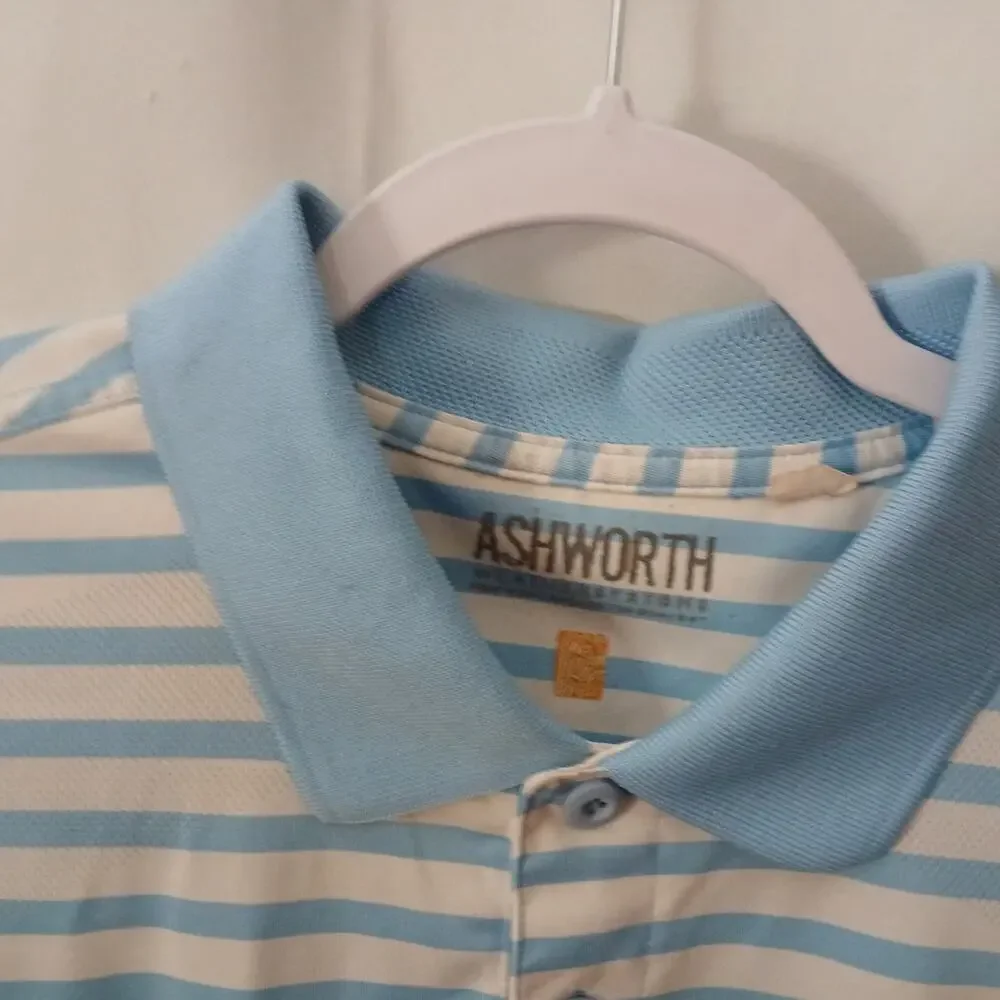 Vintage Men's Polo Shirt Blue Stripes Golf Y2K Retro Country Club Oversized**